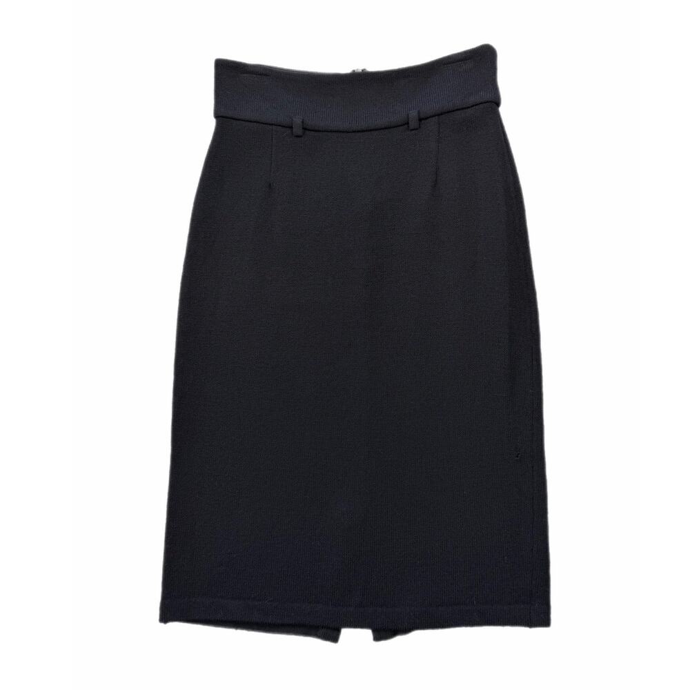 St. John Black Santana Knit Classic Workwear Professional Polished Pencil Skirt